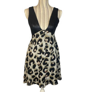 BCBGeneration Women’s Leopard Print Sleeveless Plunging Neckline Dress Size 0